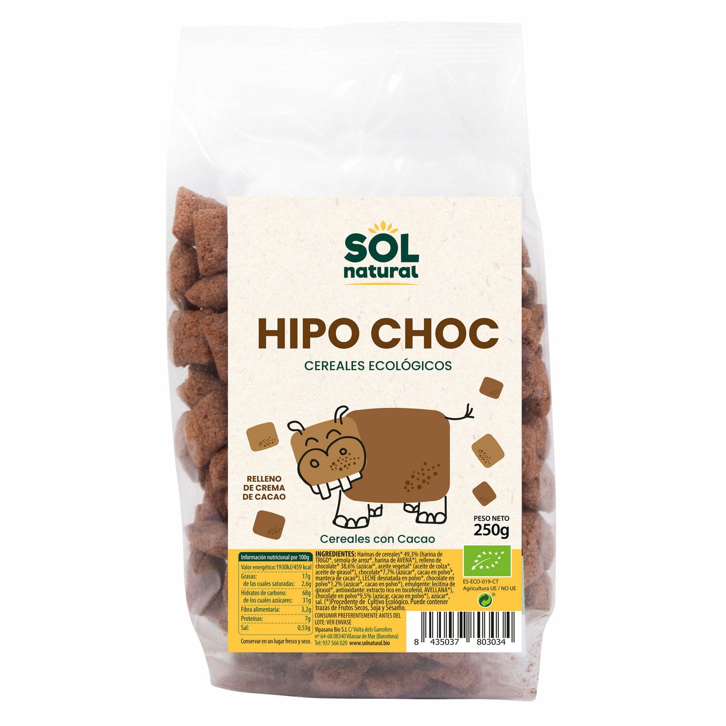 Cereales Hipo Choc Rellenos de Chocolate 250 gr | Sol Natural - Dietetica Ferrer
