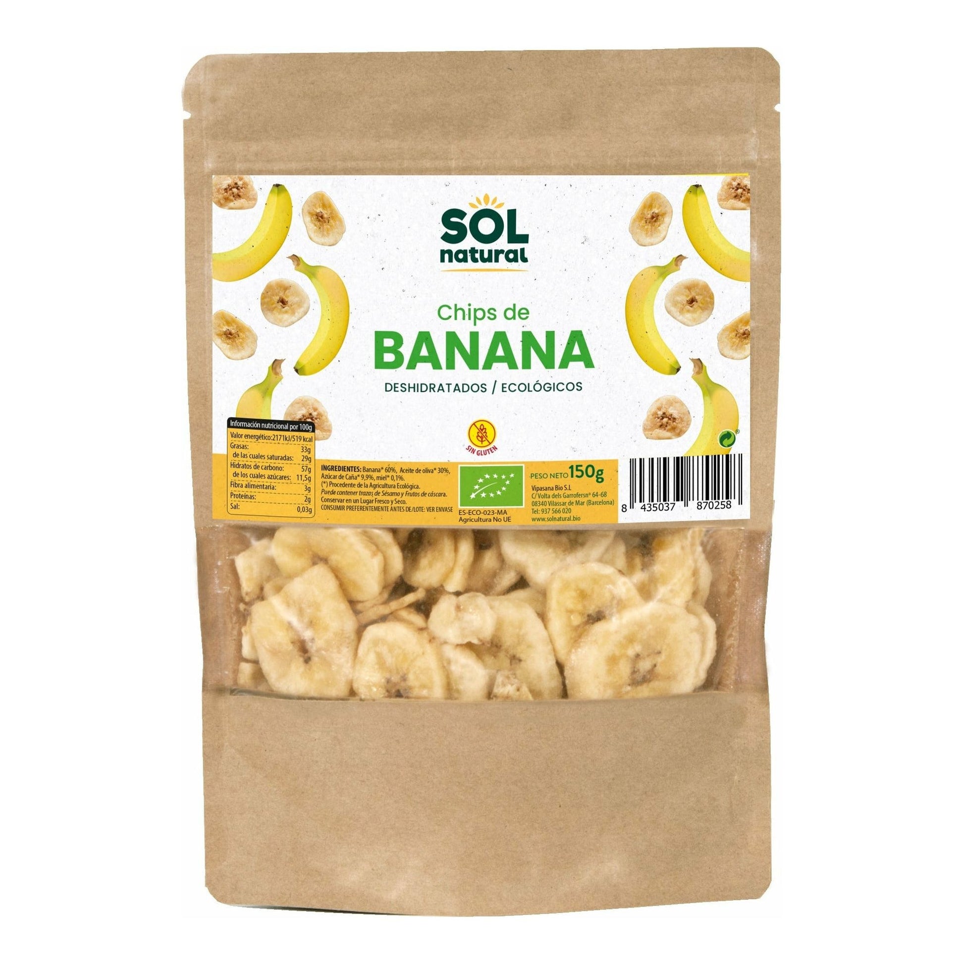 Chips de Banana Bio 150 gr | Sol Natural - Dietetica Ferrer