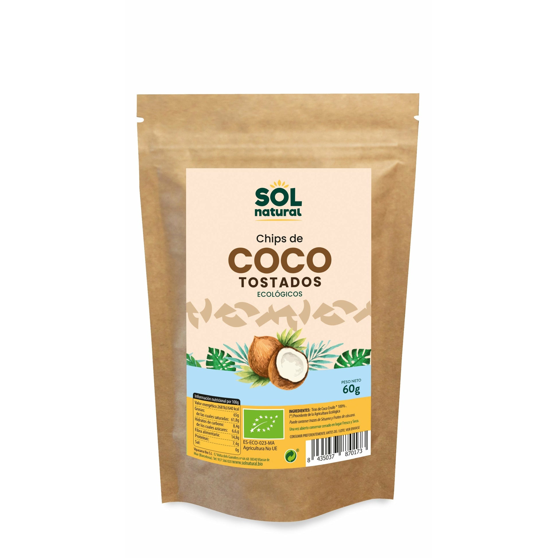 Chips de Coco Tostados Bio 60 gr | Sol Natural - Dietetica Ferrer