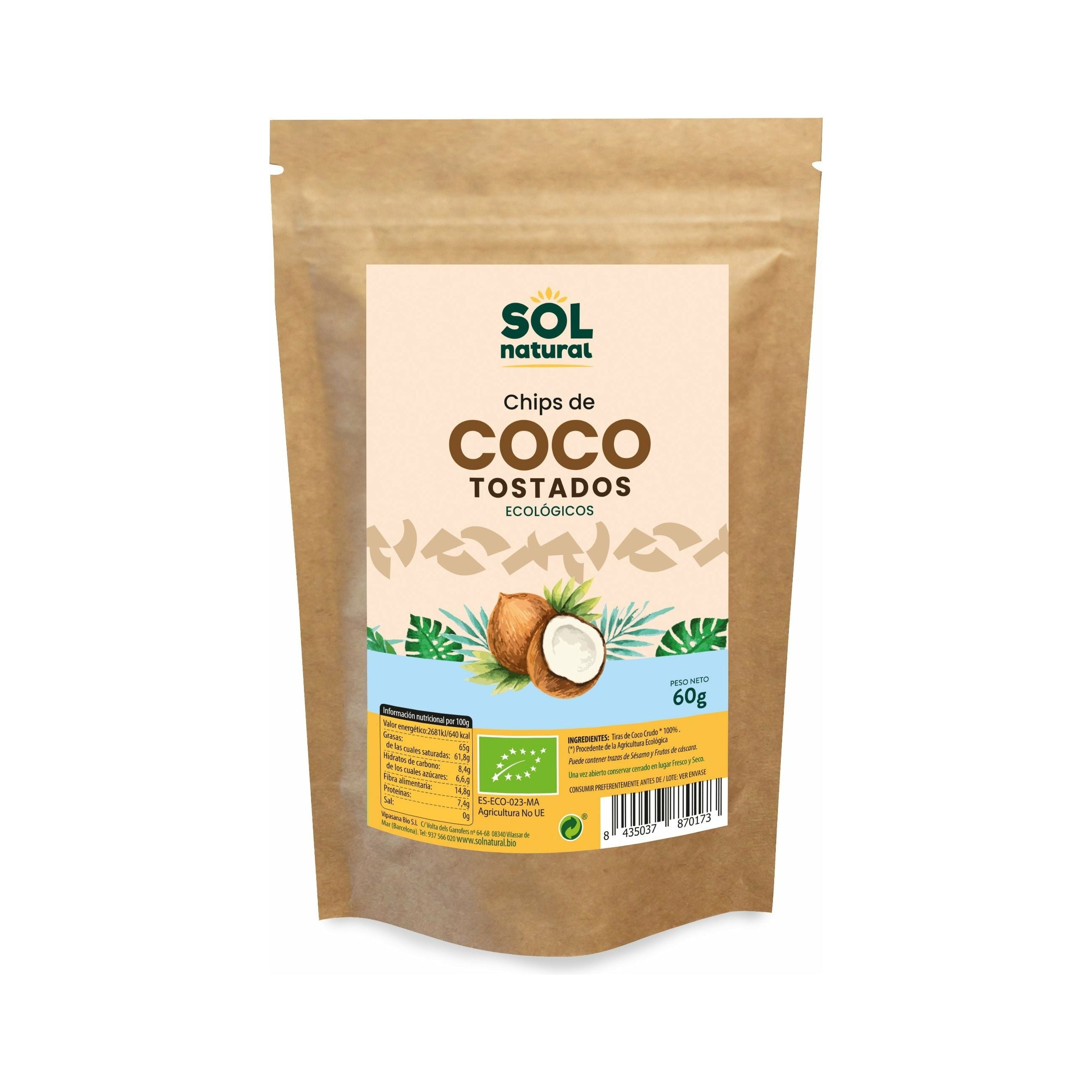 Chips de Coco Tostados Bio 60 gr | Sol Natural - Dietetica Ferrer