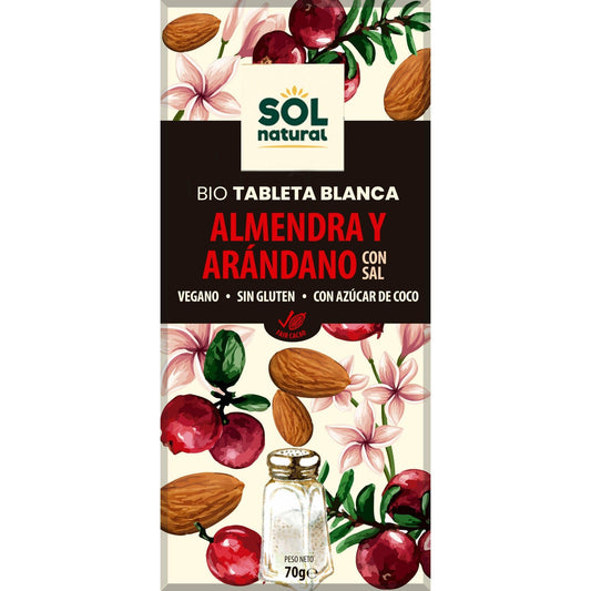 Chocolate Blanco Almendra y Arandano con Sal 70 gr | Sol Natural - Dietetica Ferrer