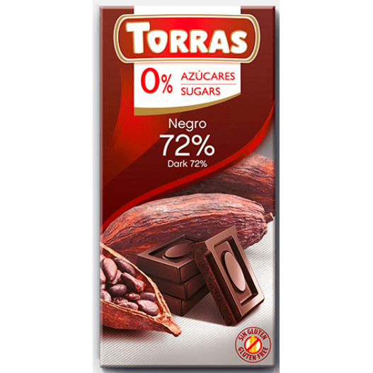 Chocolate Negro 72% Cacao Sin Azucar 75 gr | Torras - Dietetica Ferrer