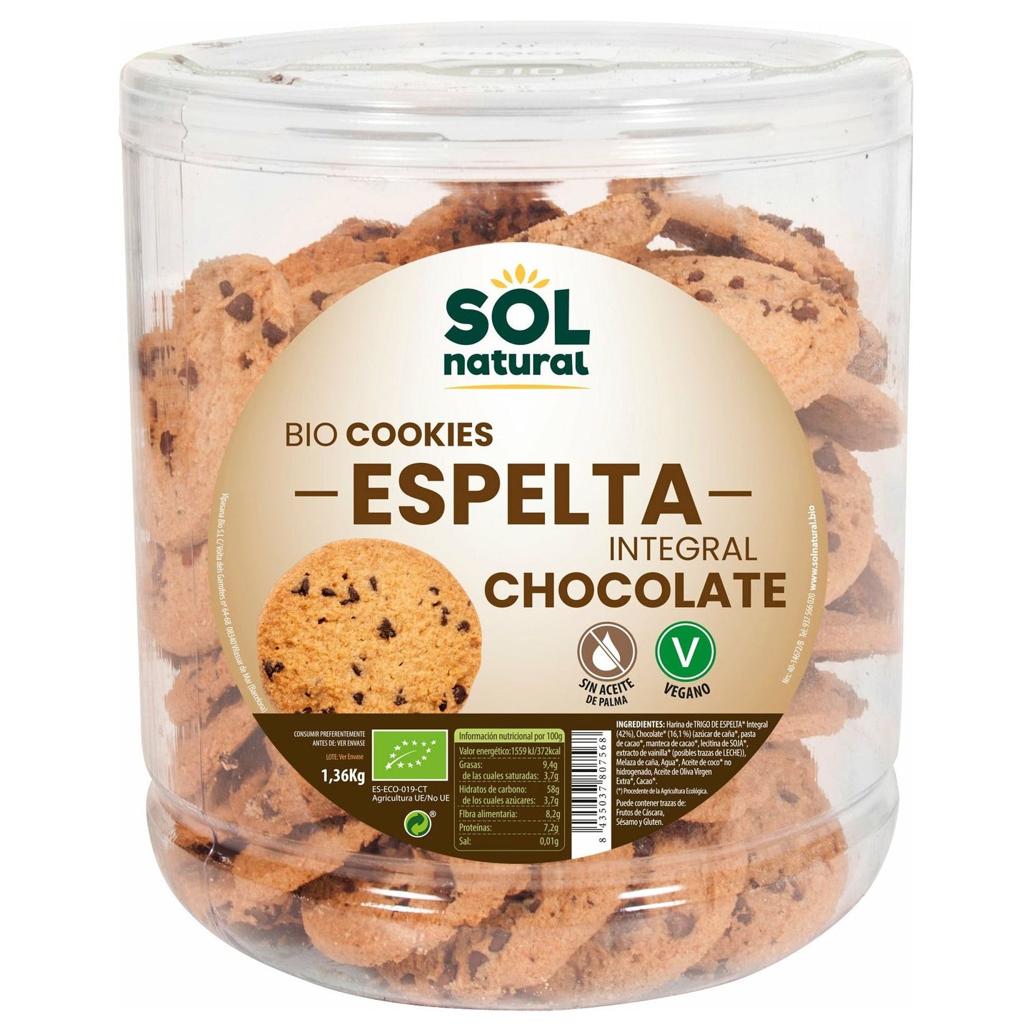 Cookies de Espelta Integral Con Chocolate Bio 1,36 Kg | Sol Natural - Dietetica Ferrer