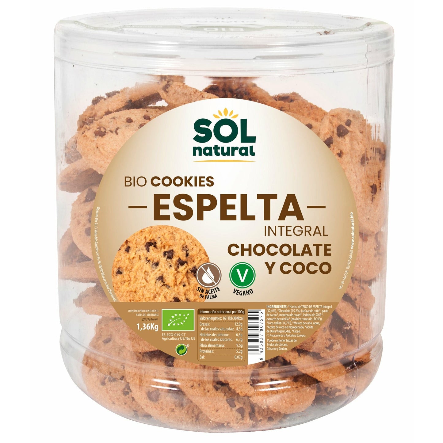 Cookies de Espelta Integral Con Coco y Chocolate Bio 1,36 Kg | Sol Natural - Dietetica Ferrer