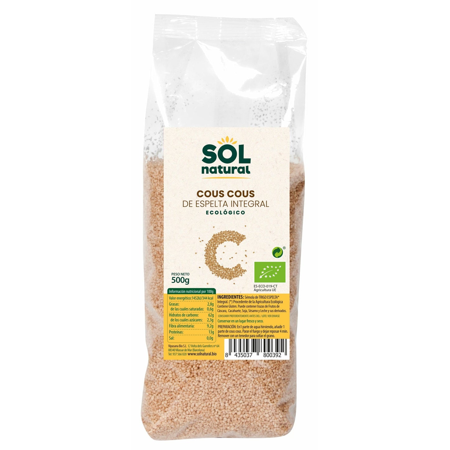 Cous Cous de Espelta Integral Bio 500 gr | Sol Natural - Dietetica Ferrer