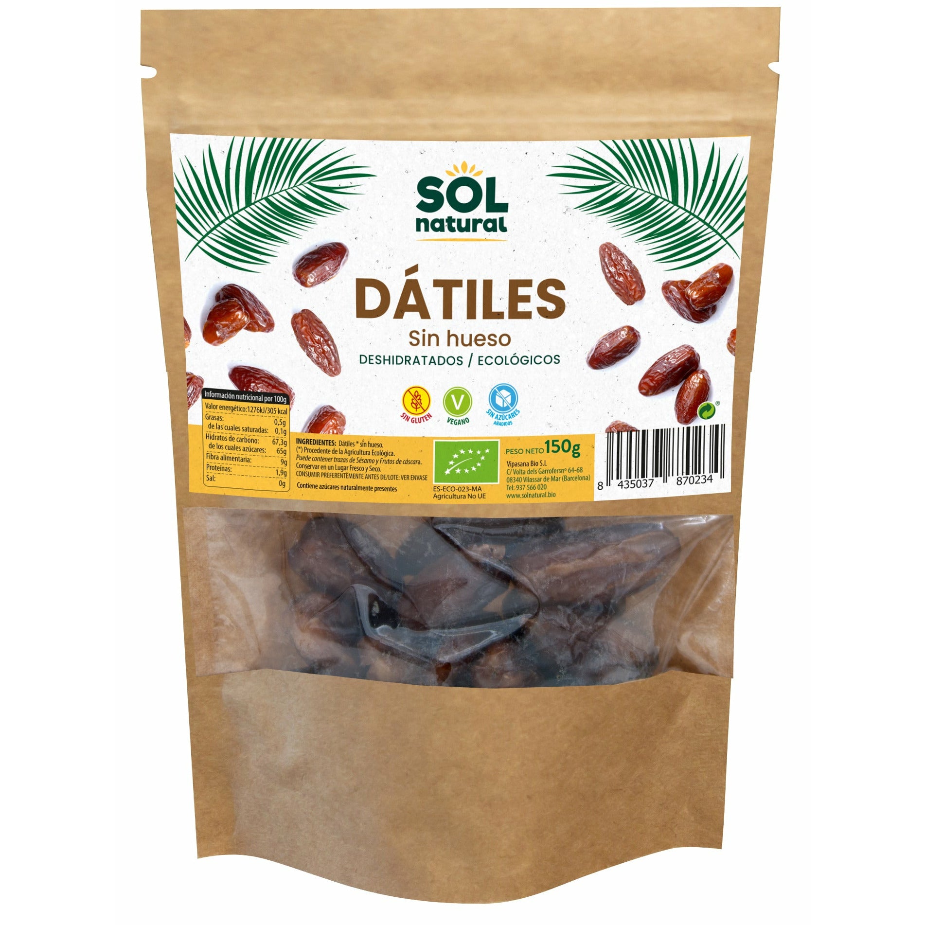 Datiles Sin Hueso Bio 150 gr | Sol Natural - Dietetica Ferrer