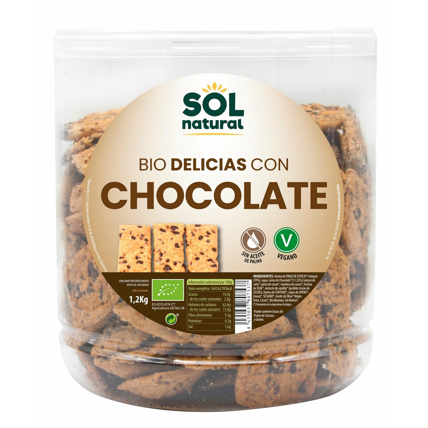 Delicias de Trigo Integral Con Chocolate Bio 1,5 Kg | Sol Natural - Dietetica Ferrer
