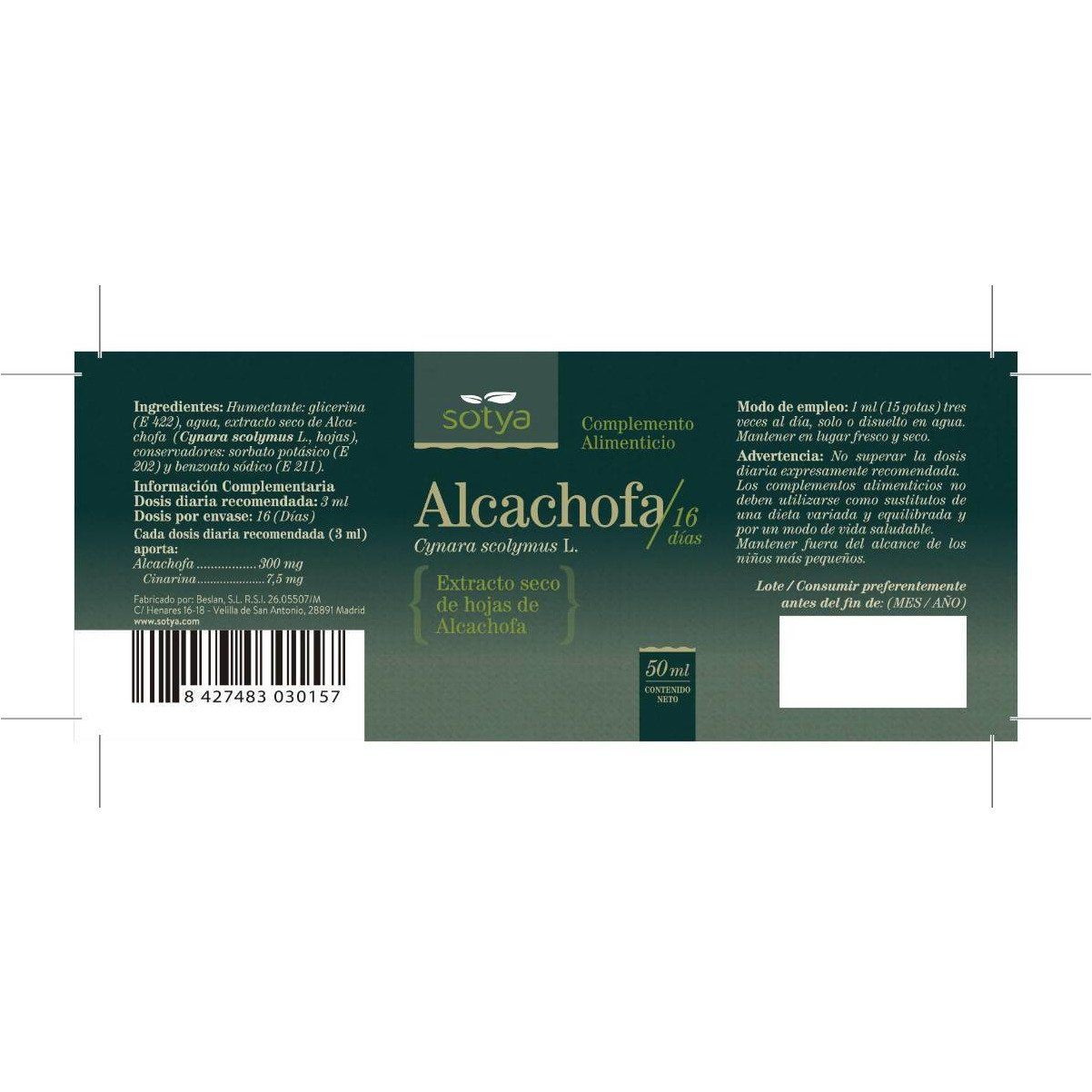 Extracto de Alcachofa 50 ml | Sotya - Dietetica Ferrer