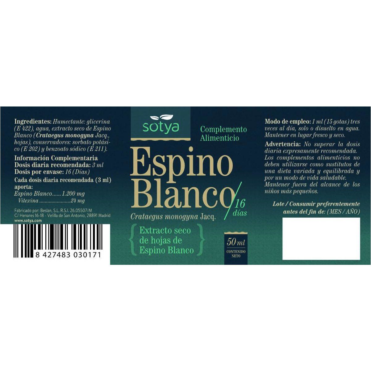 Extracto de Espino Blanco 50 ml | Sotya - Dietetica Ferrer