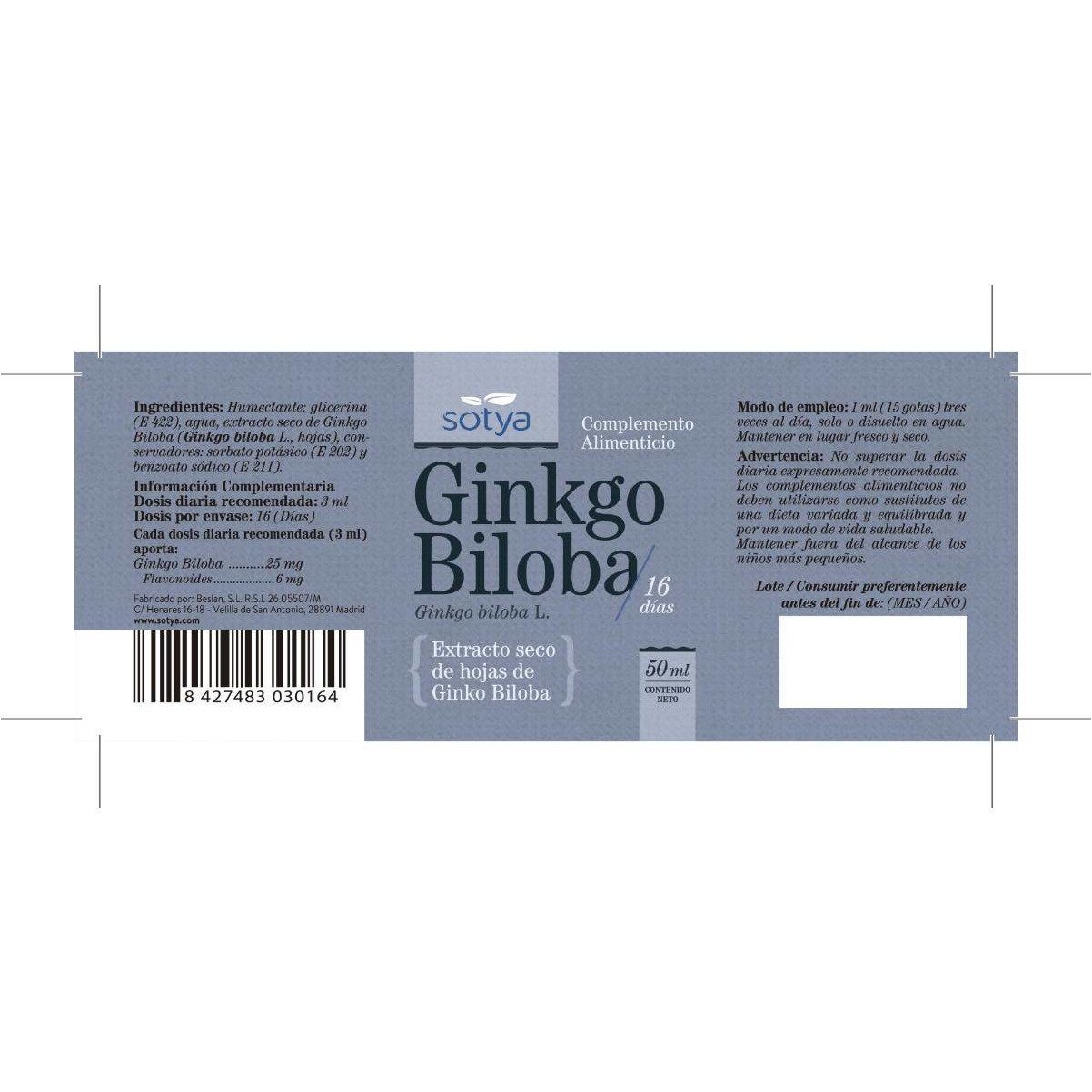 Extracto de Gingko Biloba 50 ml | Sotya - Dietetica Ferrer