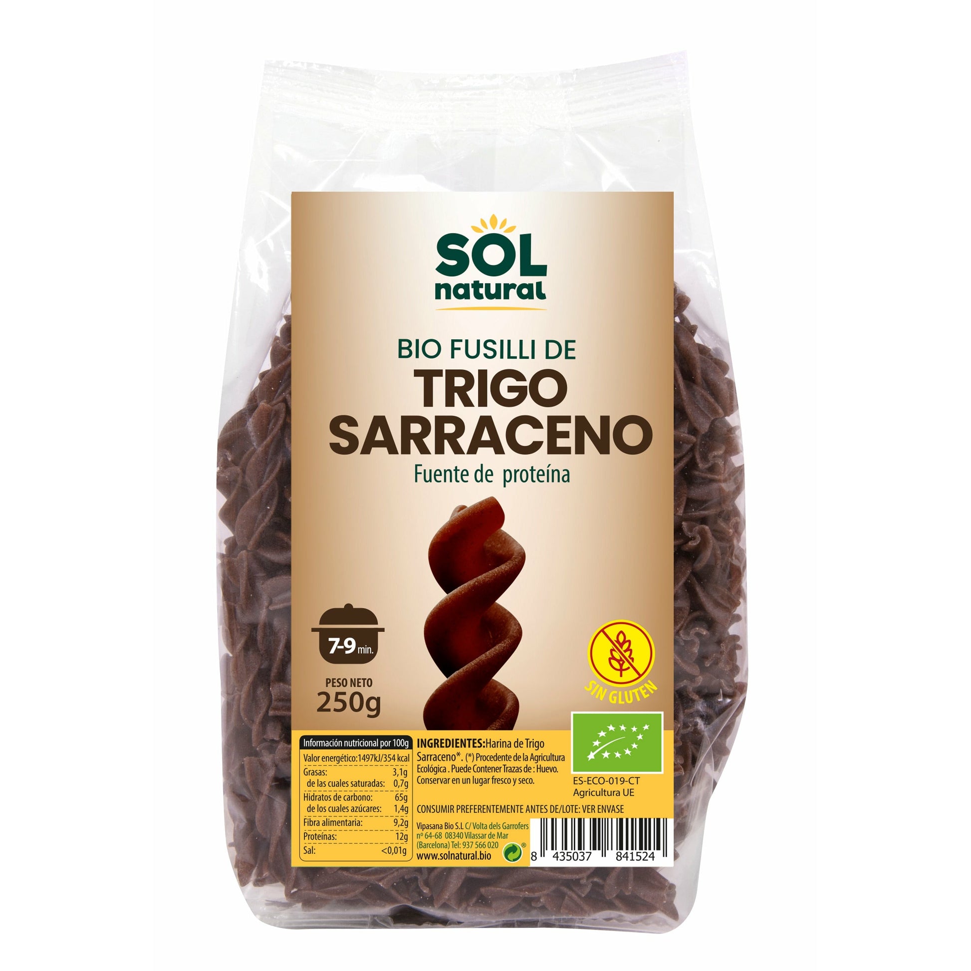 Fusilli de Trigo Sarraceno Bio 250 gr | Sol Natural - Dietetica Ferrer
