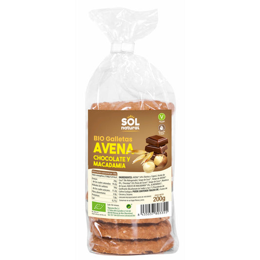 Galletas Avena Chocolate y Macadamia Bio 200 gr | Sol Natural - Dietetica Ferrer