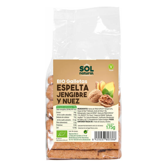 Galletas de Espelta Jengibre y Nueces Bio 175 gr | Sol Natural - Dietetica Ferrer