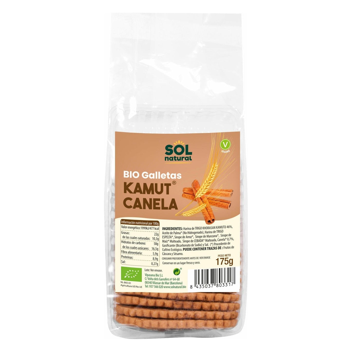 Galletas de Kamut con Canela 175 gr | Sol Natural - Dietetica Ferrer