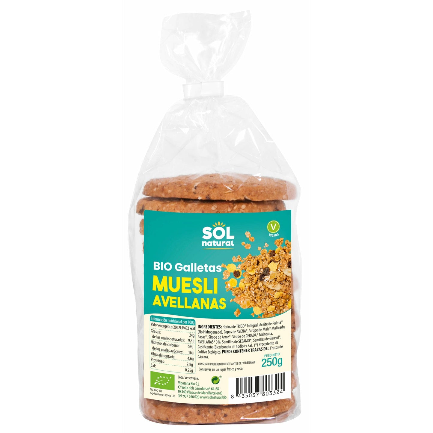 Galletas de Muesli con Avellanas Bio 250 gr | Sol Natural - Dietetica Ferrer