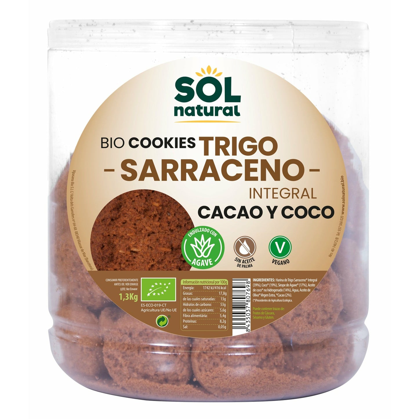 Galletas de Trigo Sarraceno Cacao y Coco Bio 175 gr | Sol Natural - Dietetica Ferrer