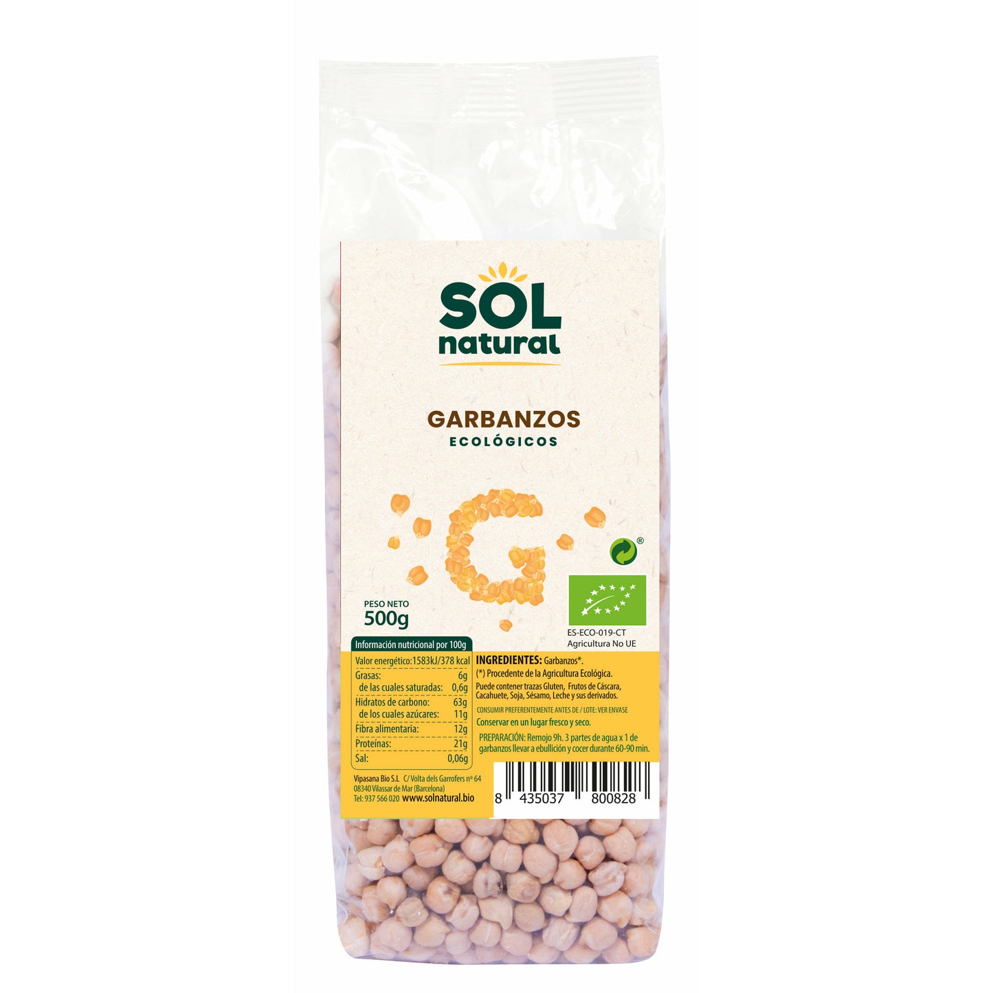 Garbanzos Bio 500 gr | Sol Natural - Dietetica Ferrer