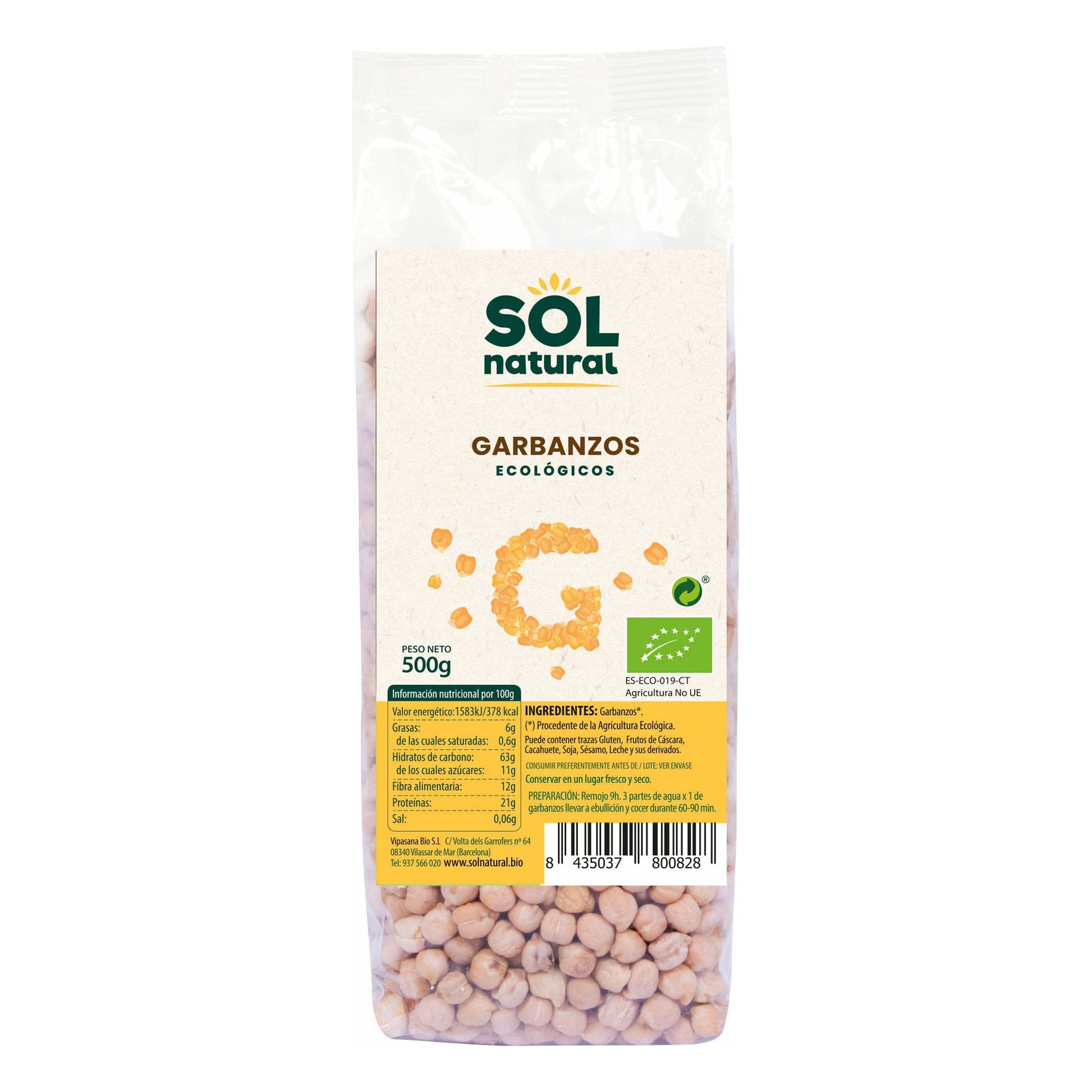 Garbanzos Bio 500 gr | Sol Natural - Dietetica Ferrer