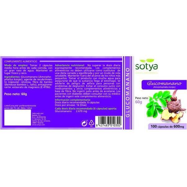 Glucomanano 600 mg 100 Capsulas | Sotya - Dietetica Ferrer