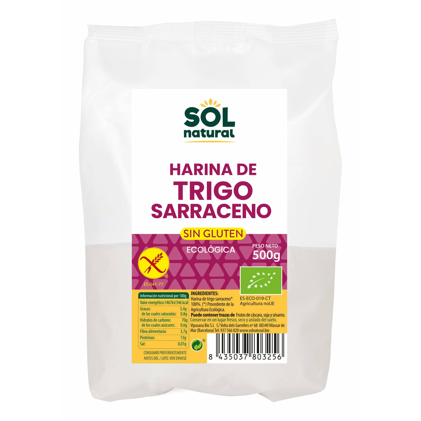 Harina de Trigo Sarraceno sin Gluten Bio 500 gr | Sol Natural - Dietetica Ferrer