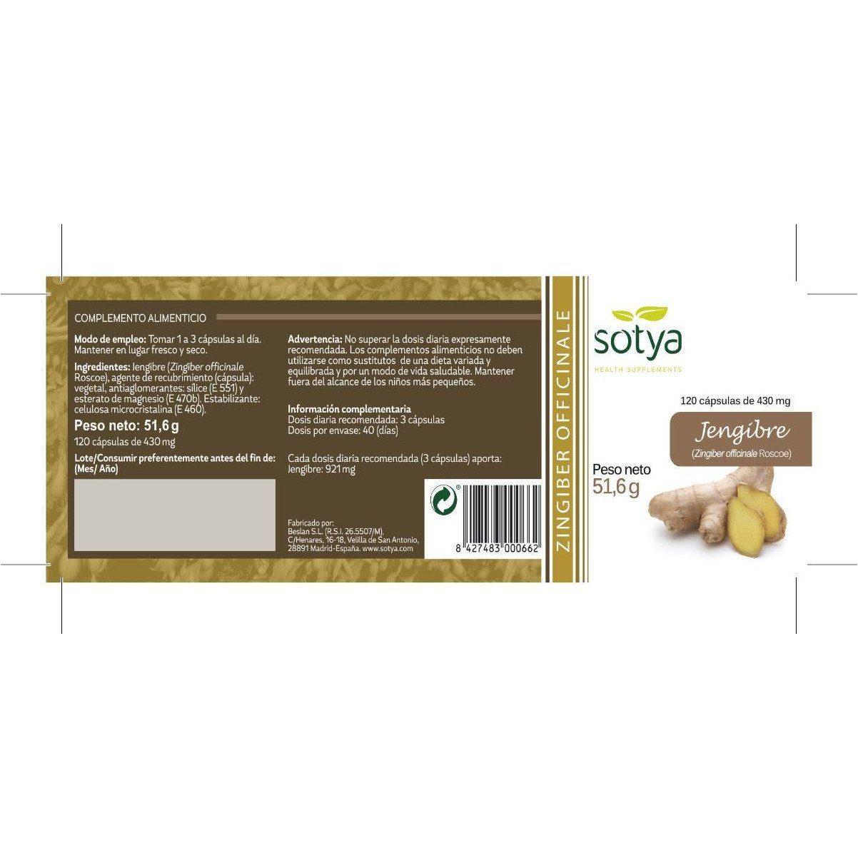 Jengibre 430 mg 120 Capsulas | Sotya - Dietetica Ferrer
