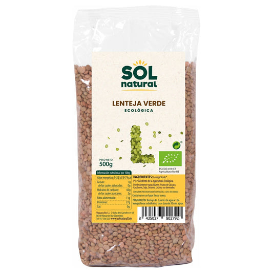 Lenteja Verde Bio 500 gr | Sol Natural - Dietetica Ferrer