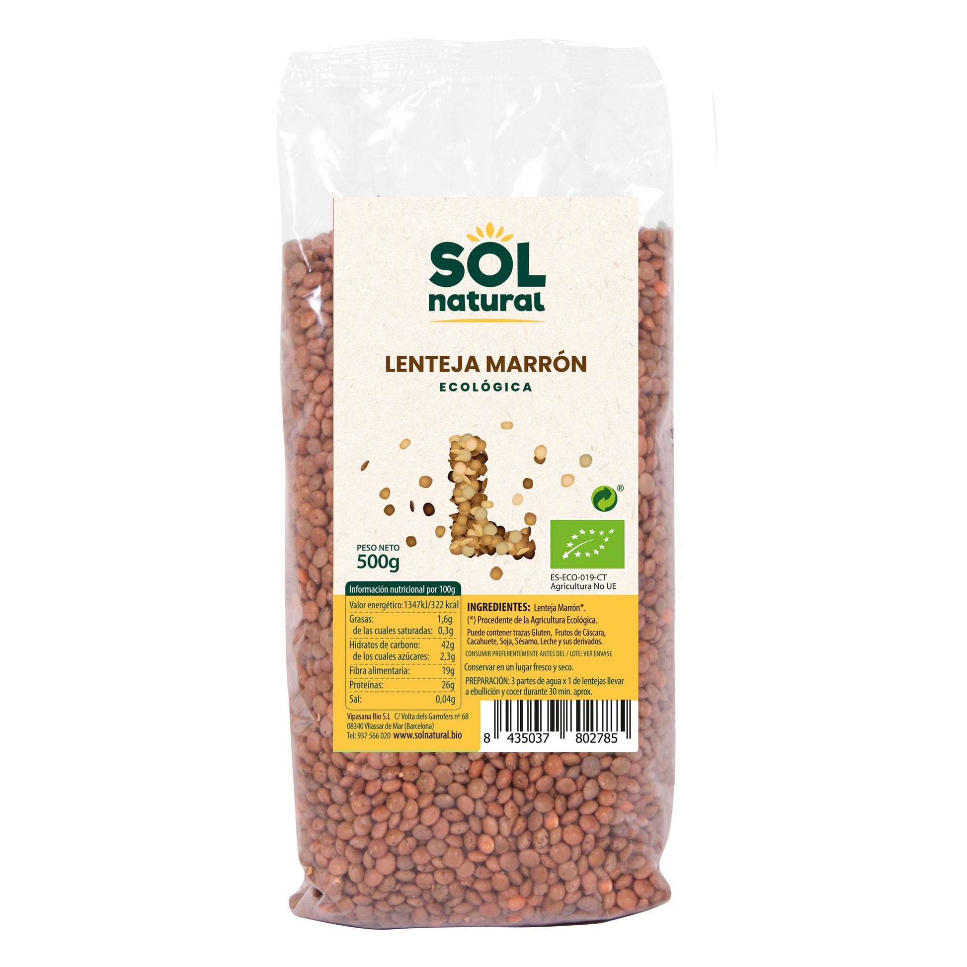 Lentejas Marrones Bio 500 gr | Sol Natural - Dietetica Ferrer