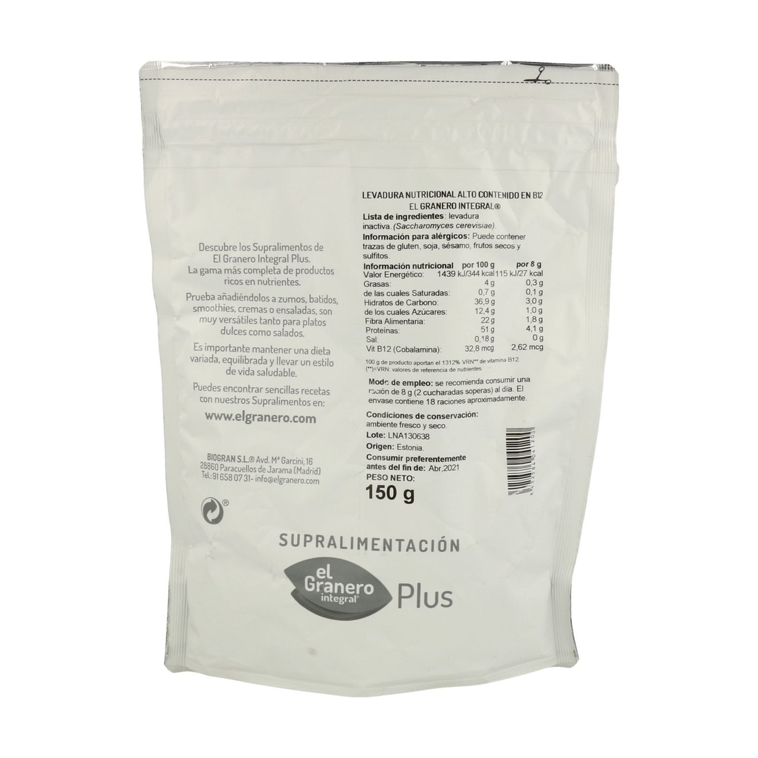 Levadura Nutricional Alto contenido B12 150 gr | El Granero Integral - Dietetica Ferrer