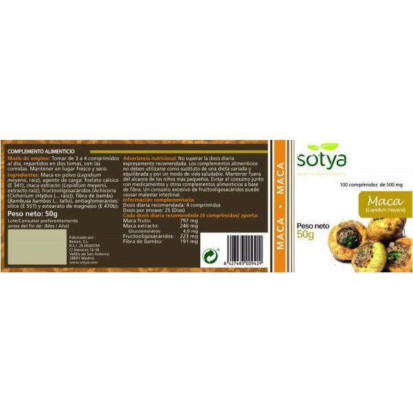 Maca 100 Comprimidos | Sotya - Dietetica Ferrer