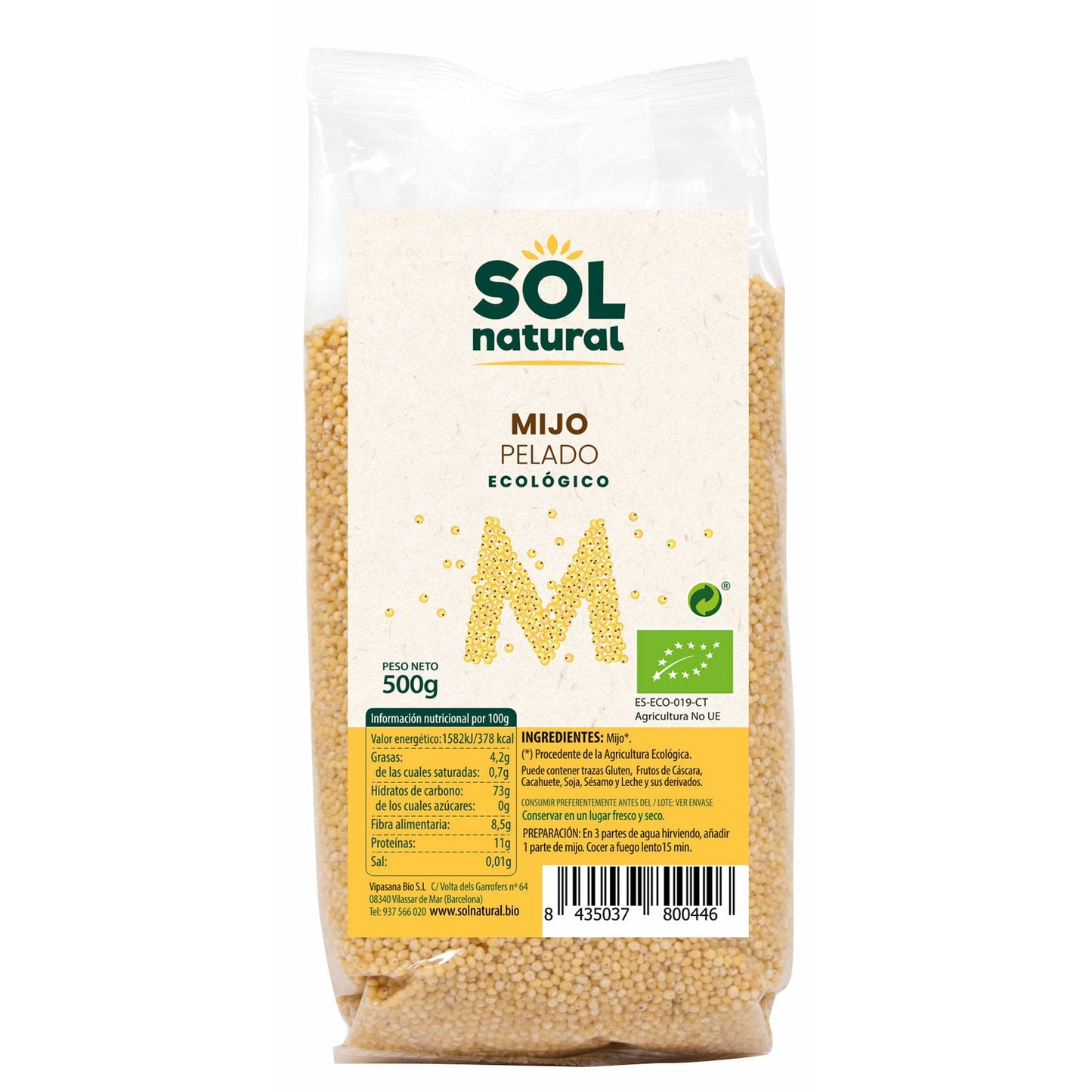 Mijo Pelado Bio 500 gr | Sol Natural - Dietetica Ferrer