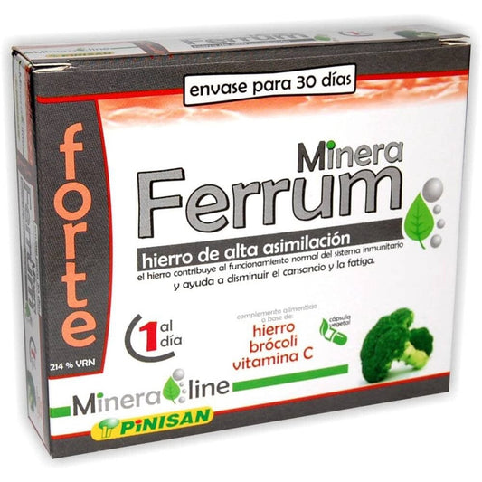 Mineraline Ferrum Forte 30 cápsulas | Pinisan - Dietetica Ferrer