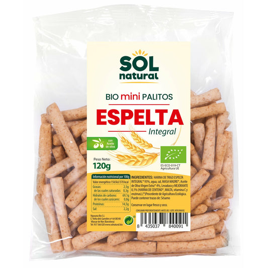 Mini Palitos de Espelta Integral Bio 120 gr | Sol Natural - Dietetica Ferrer