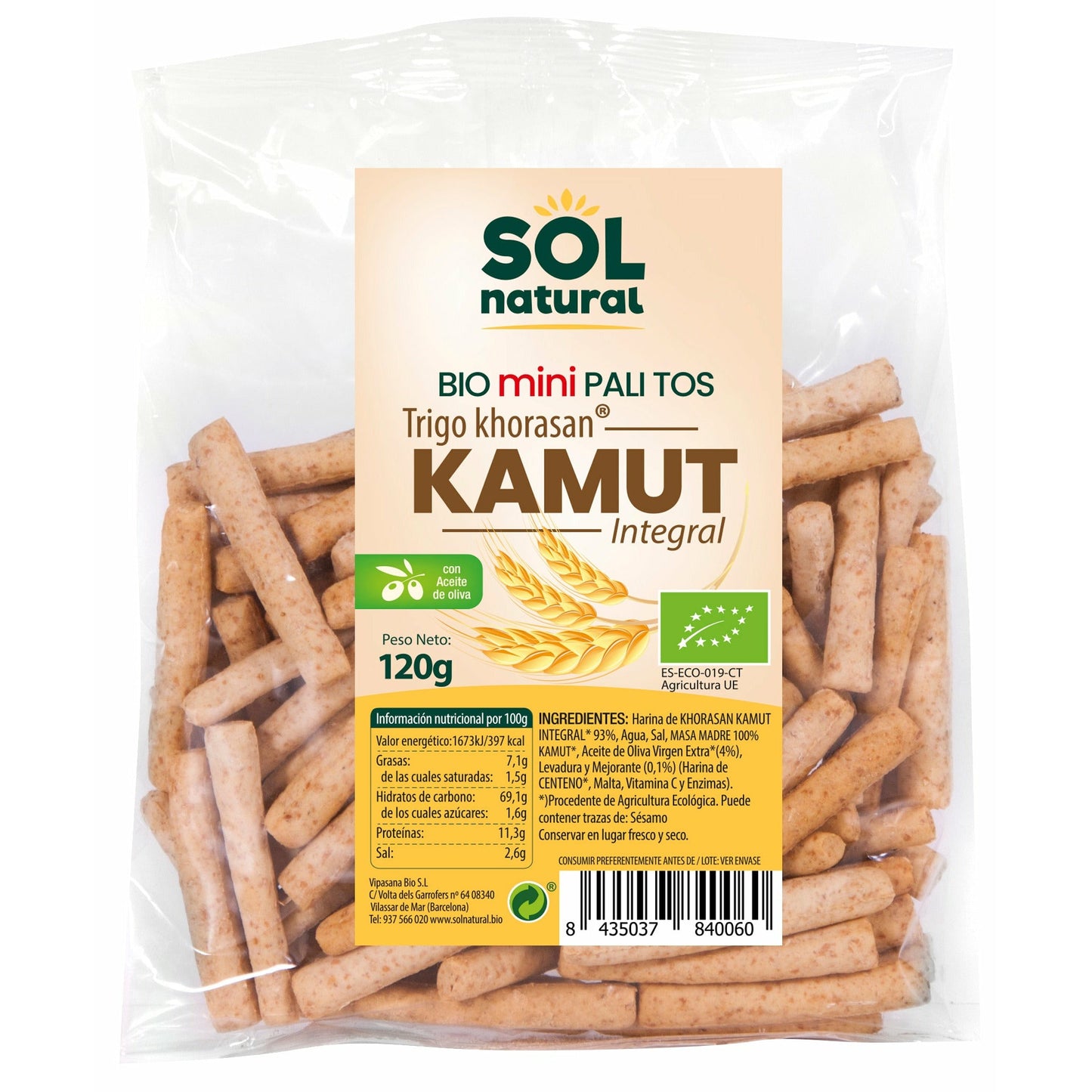 Mini Palitos Kamut Integral Bio 120 gr | Sol Natural - Dietetica Ferrer