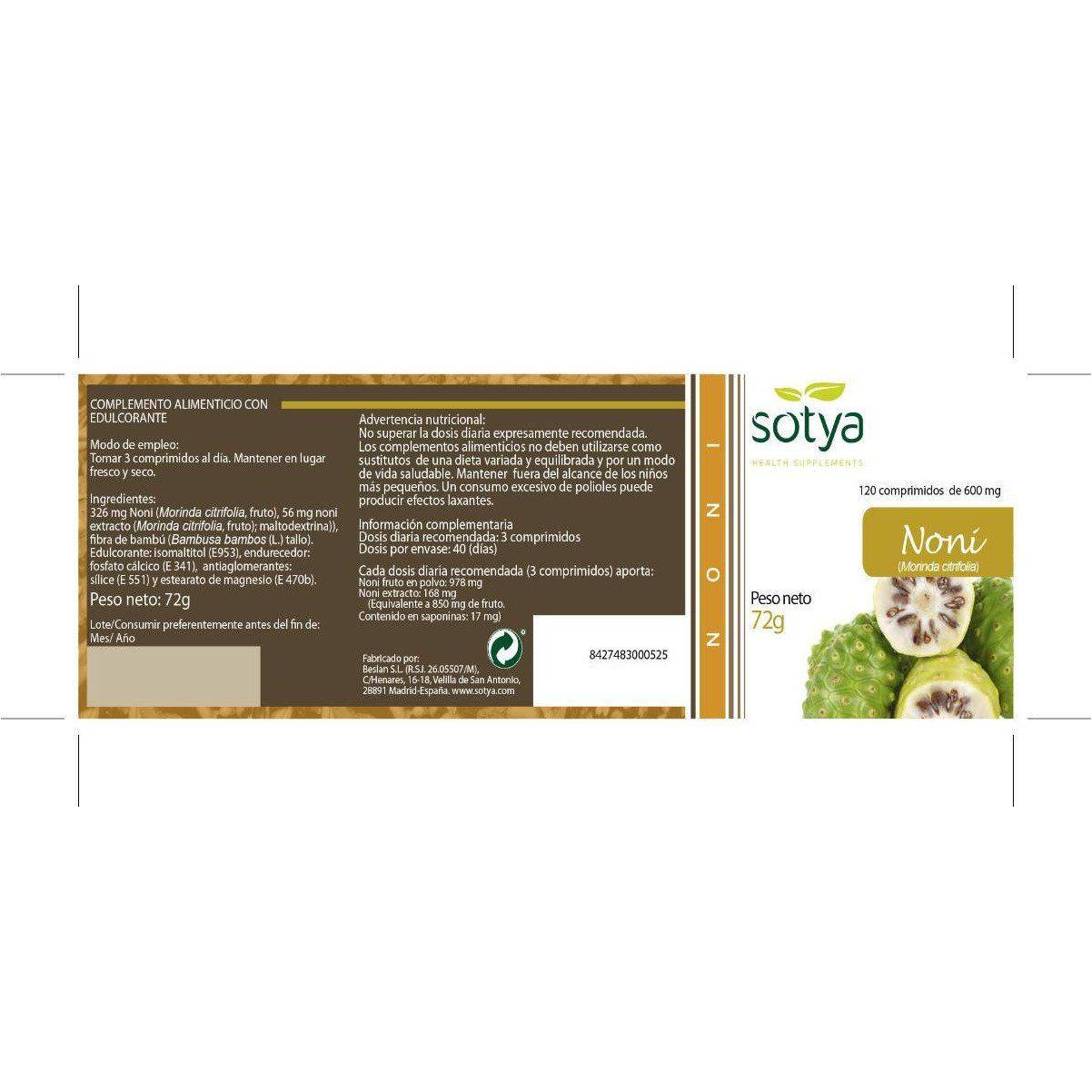 Noni 120 Comprimidos | Sotya - Dietetica Ferrer