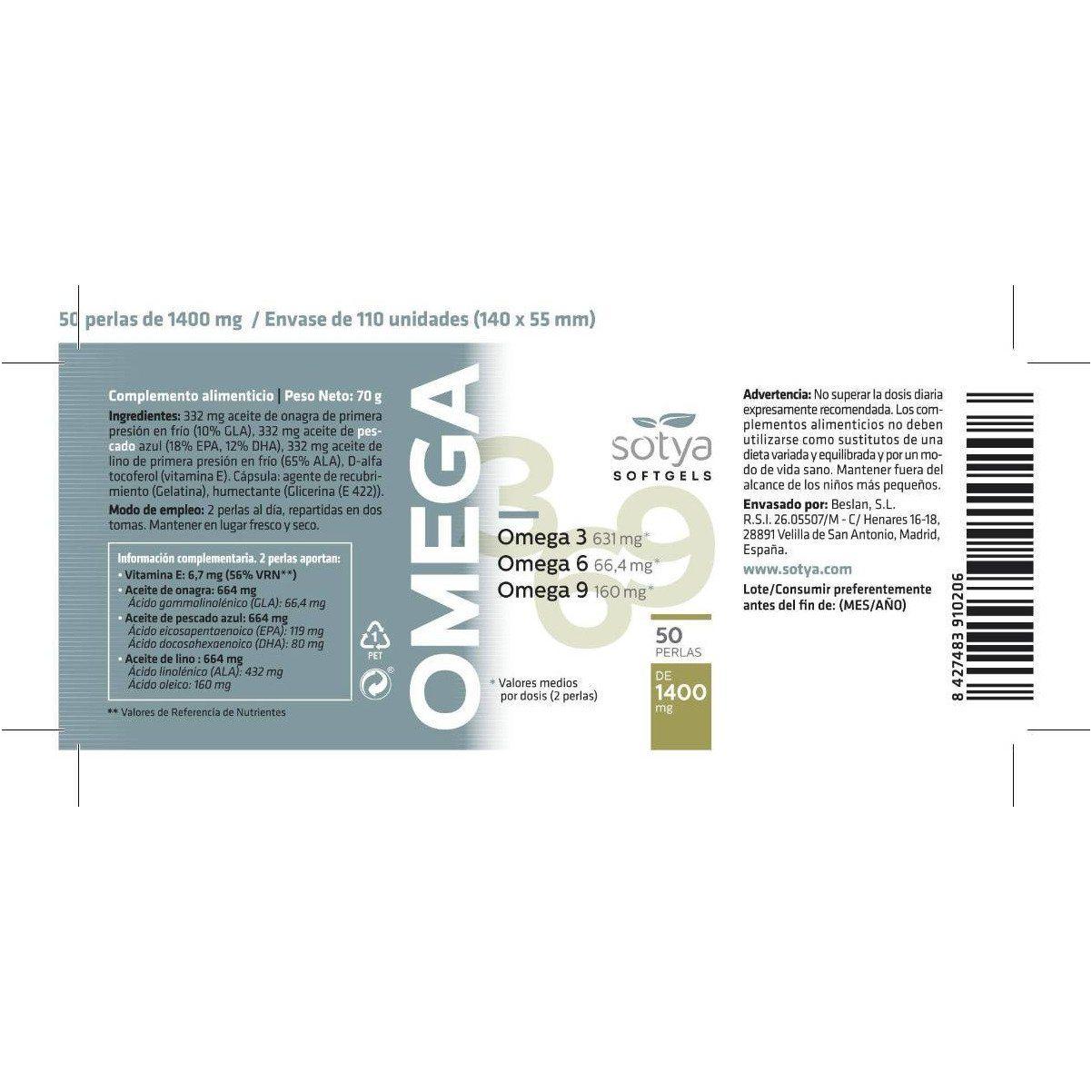 Omega 3 6 9 1400 mg 50 Perlas | Sotya - Dietetica Ferrer