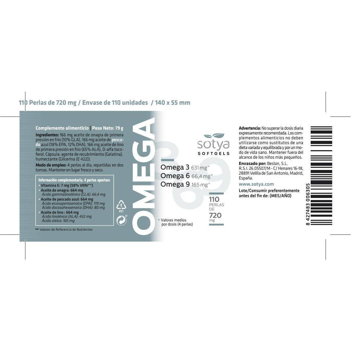 Omega 3 6 9 OPO 720 mg 110 Perlas | Sotya - Dietetica Ferrer