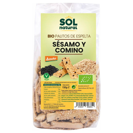 Palitos de Espelta Con Sesamo y Comino Negro Bio 150 gr | Sol Natural - Dietetica Ferrer