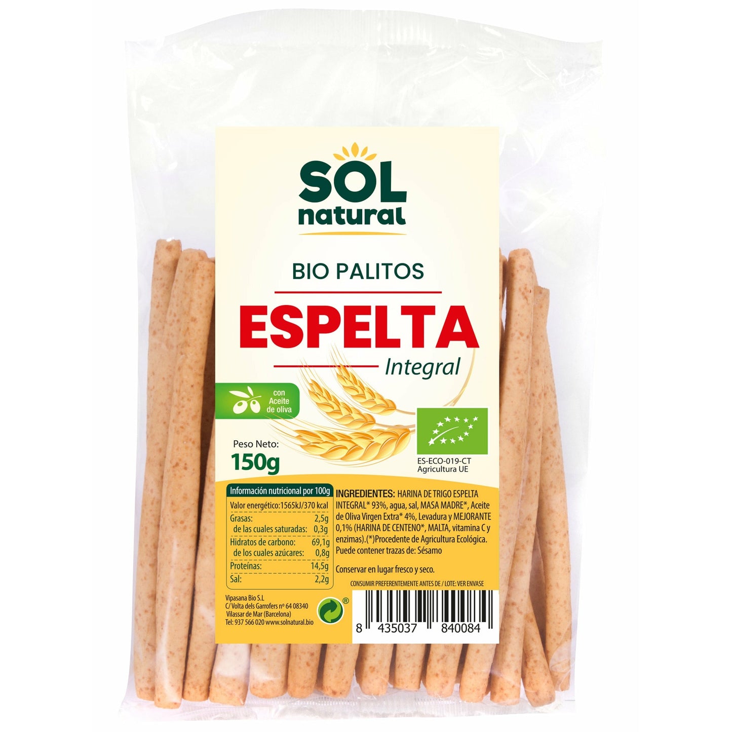 Palitos de Espelta Integral Bio 150 gr | Sol Natural - Dietetica Ferrer