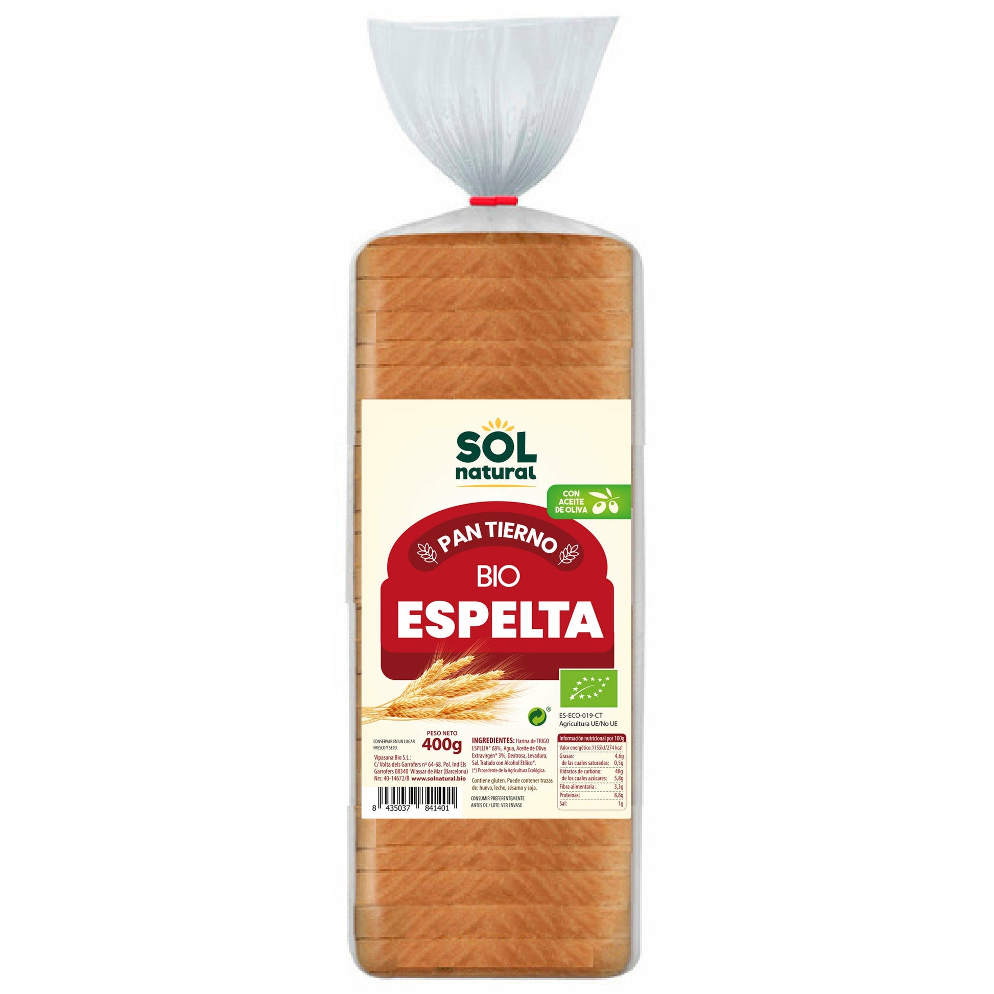 Pan Tierno de Espelta Bio 400 gr | Sol Natural - Dietetica Ferrer