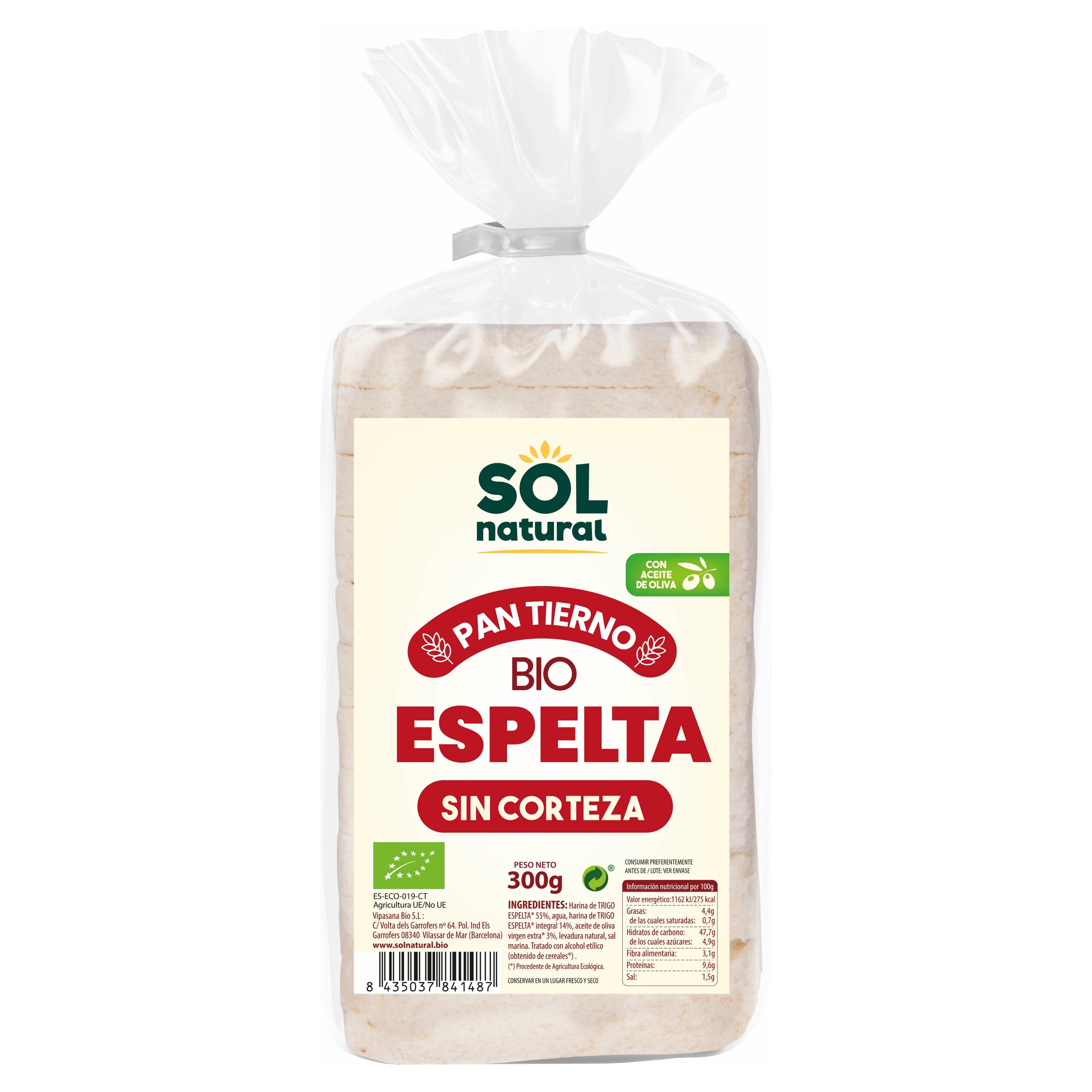 Pan Tierno de Espelta sin Corteza Bio 300 gr | Sol Natural - Dietetica Ferrer