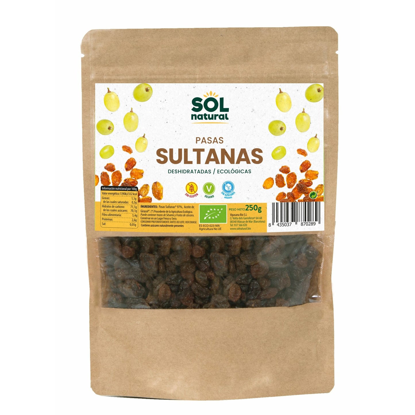 Pasas Sultanas Bio 250 gr | Sol Natural - Dietetica Ferrer