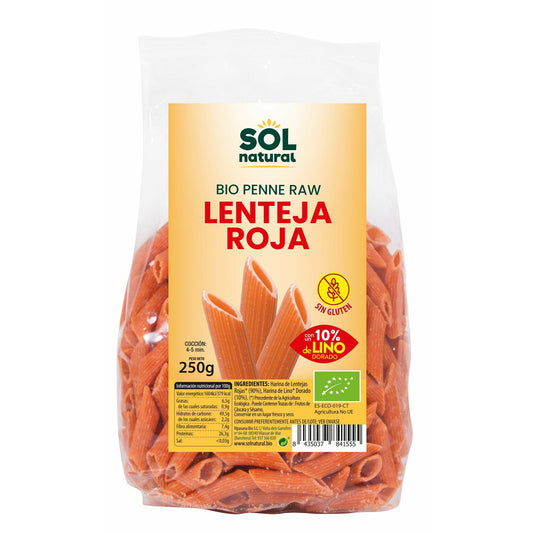 Penne Lenteja Roja Con Lino Bio 250 gr | Sol Natural - Dietetica Ferrer