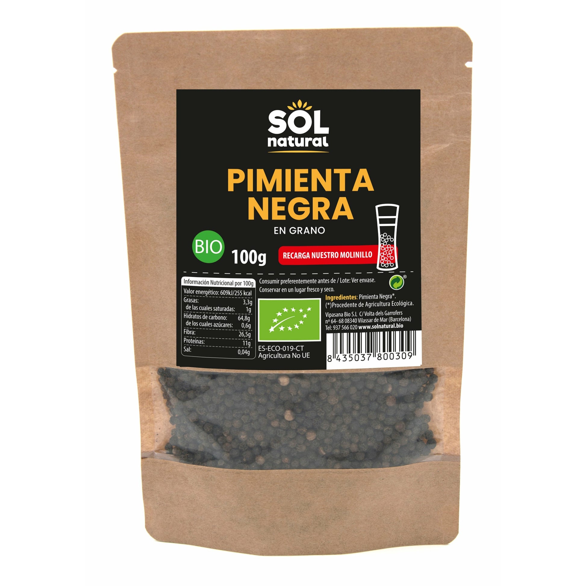 Pimienta Negra en Grano Bio 100 gr - Sol Natural - Dietetica Ferrer