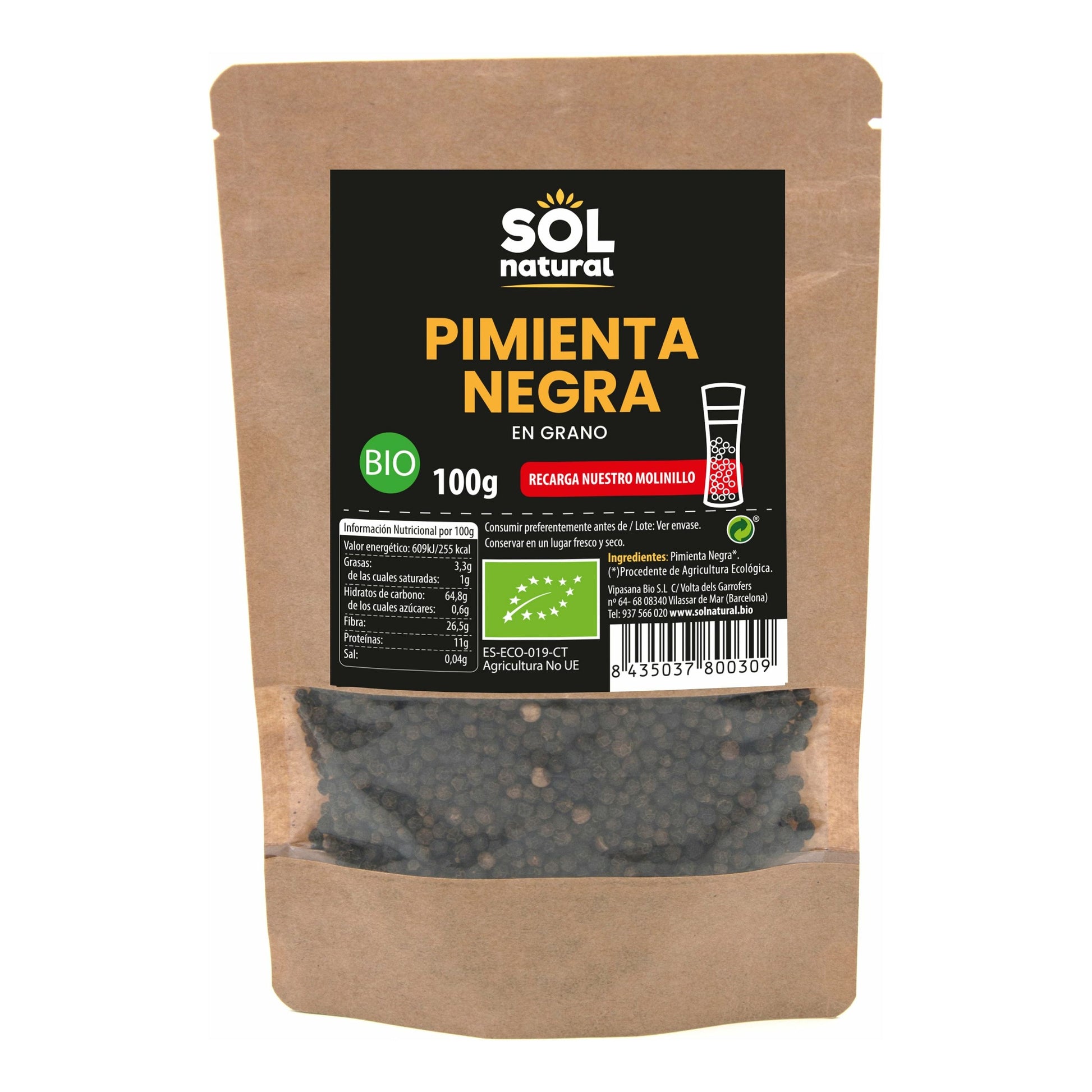 Pimienta Negra en Grano Bio 100 gr - Sol Natural - Dietetica Ferrer