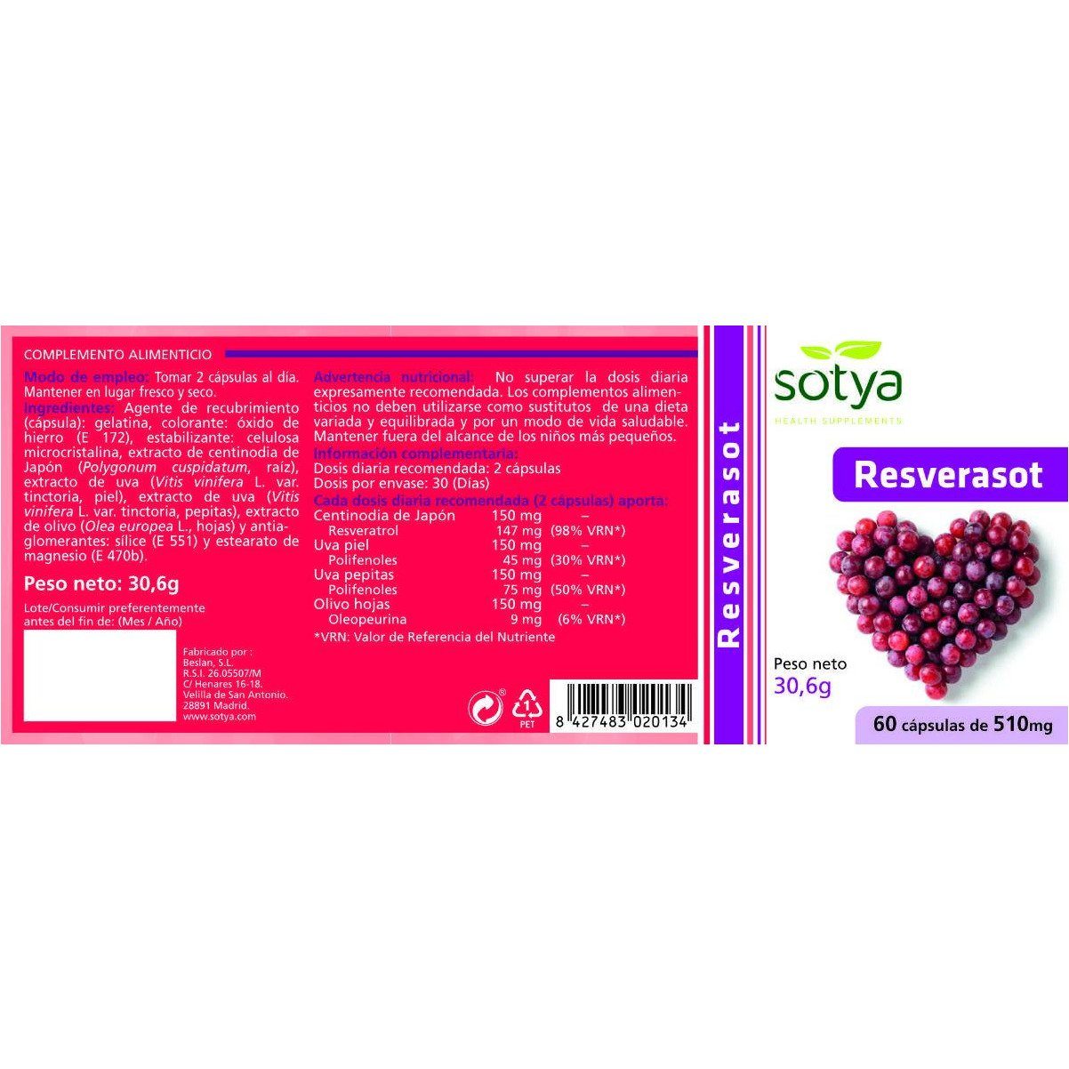 Resverasot 60 Capsulas | Sotya - Dietetica Ferrer
