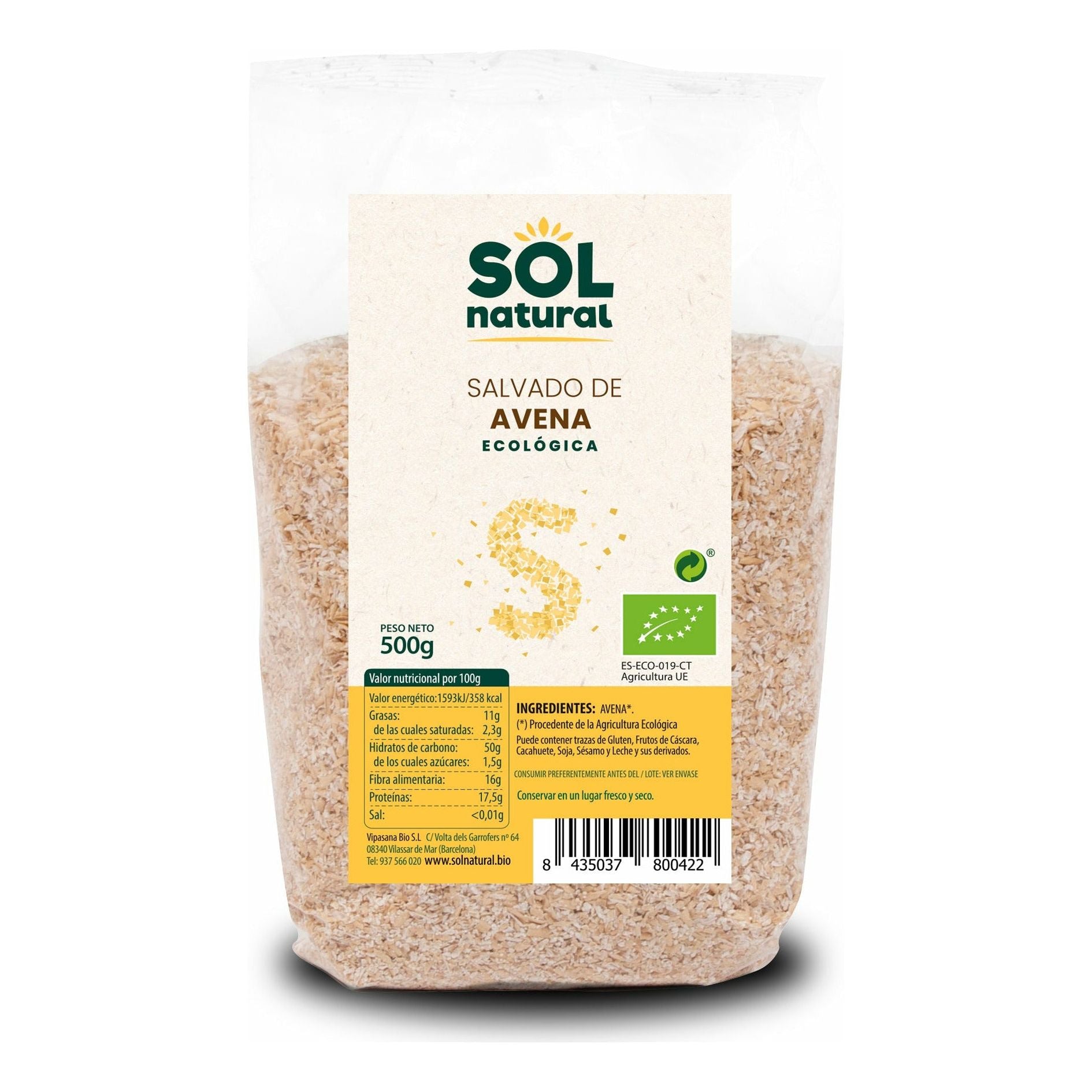 Salvado de Avena Bio 500 gr | Sol Natural - Dietetica Ferrer
