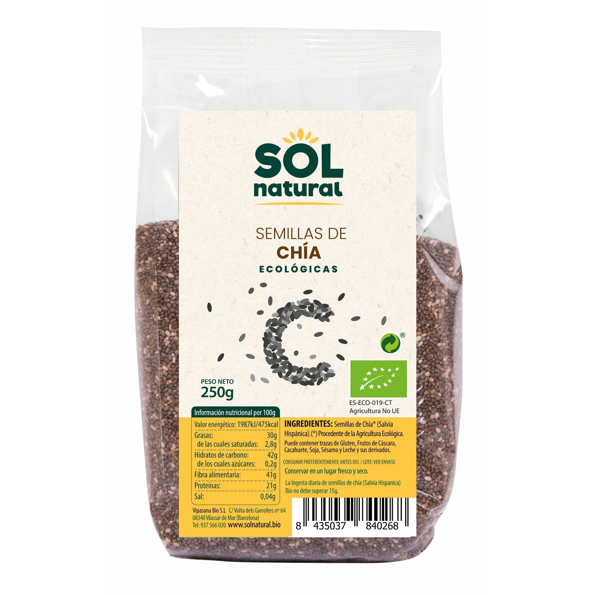 Semillas de Chia Bio 250 gr | Sol Natural - Dietetica Ferrer