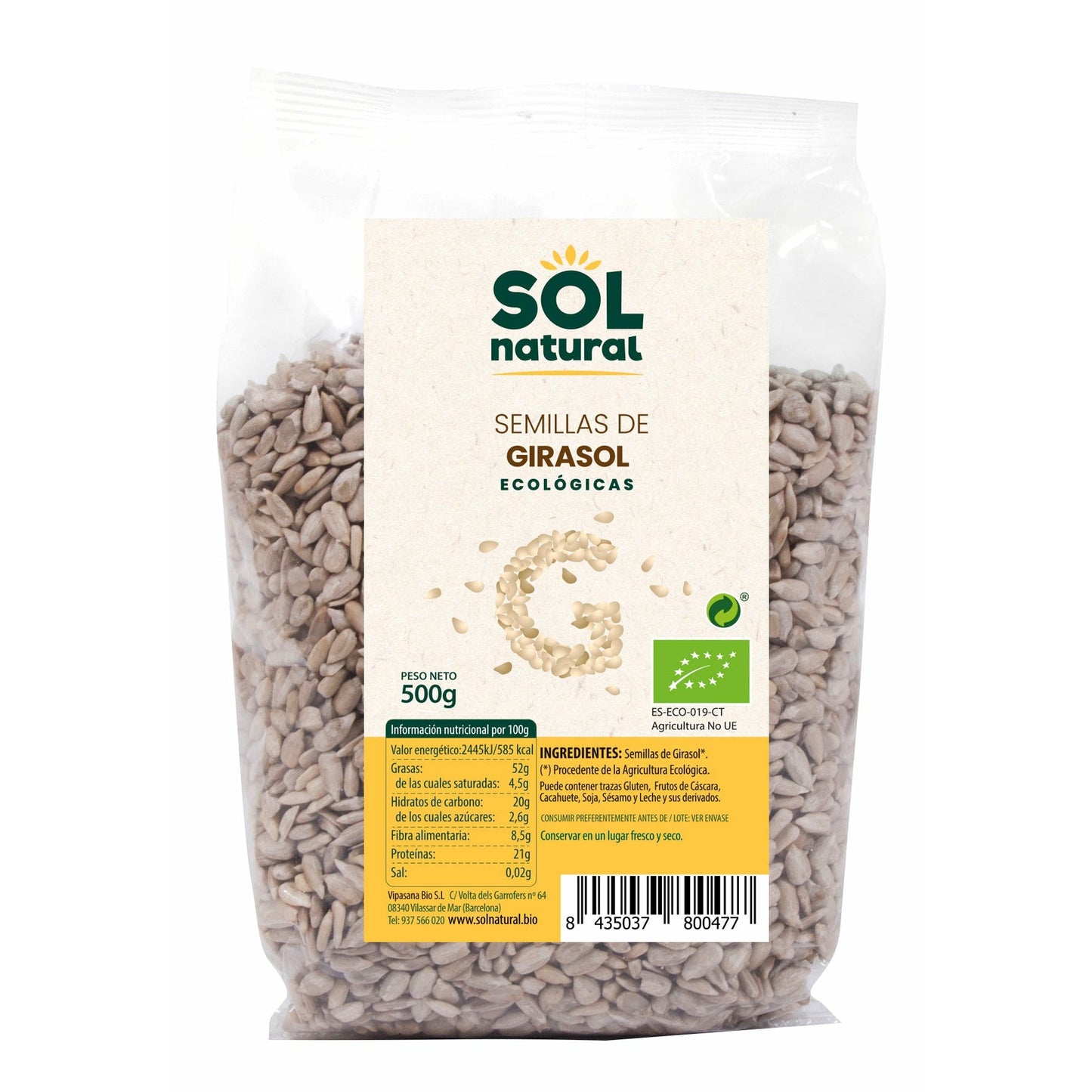 Semillas de Girasol 500 gr Bio | Sol Natural - Dietetica Ferrer