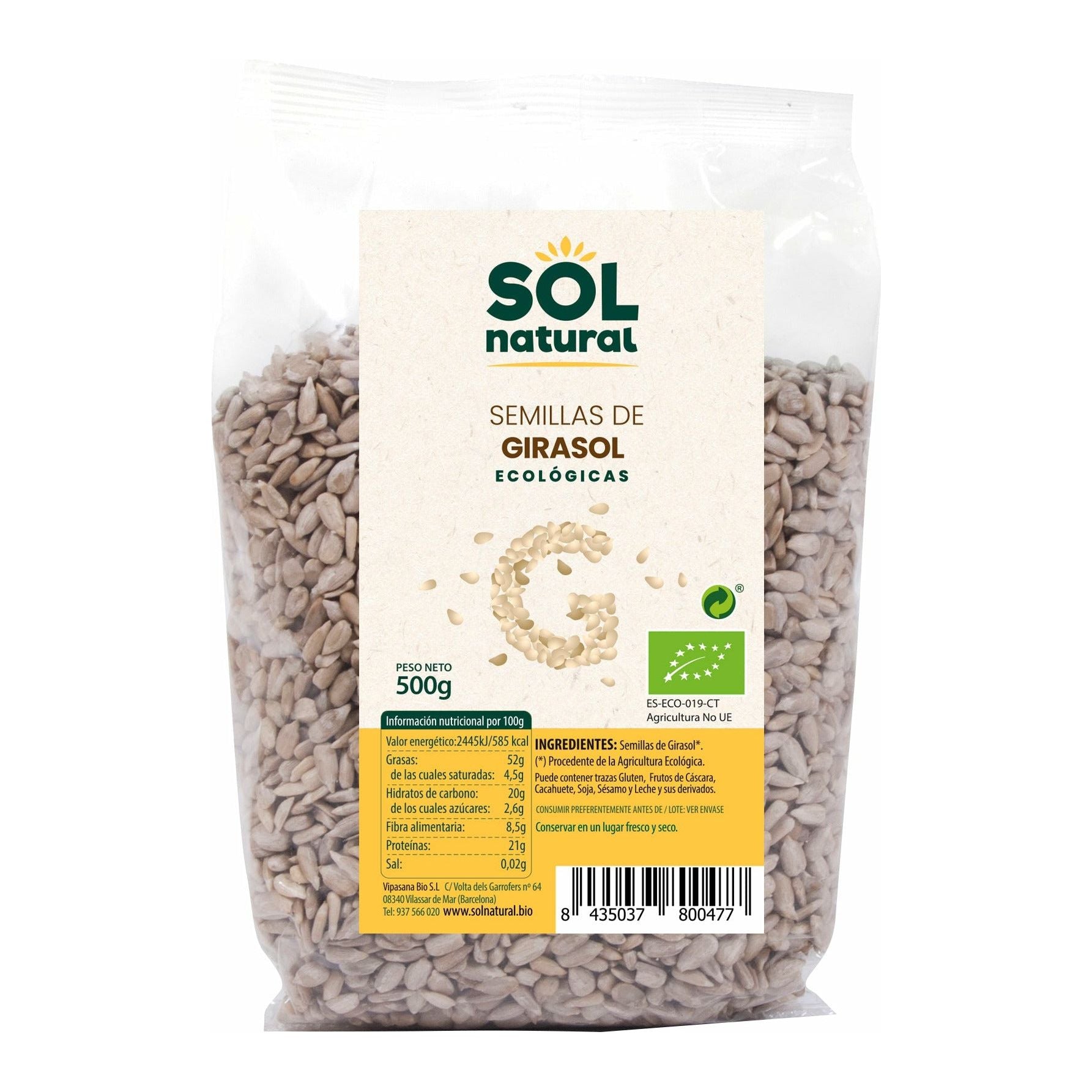 Semillas de Girasol 500 gr Bio | Sol Natural - Dietetica Ferrer