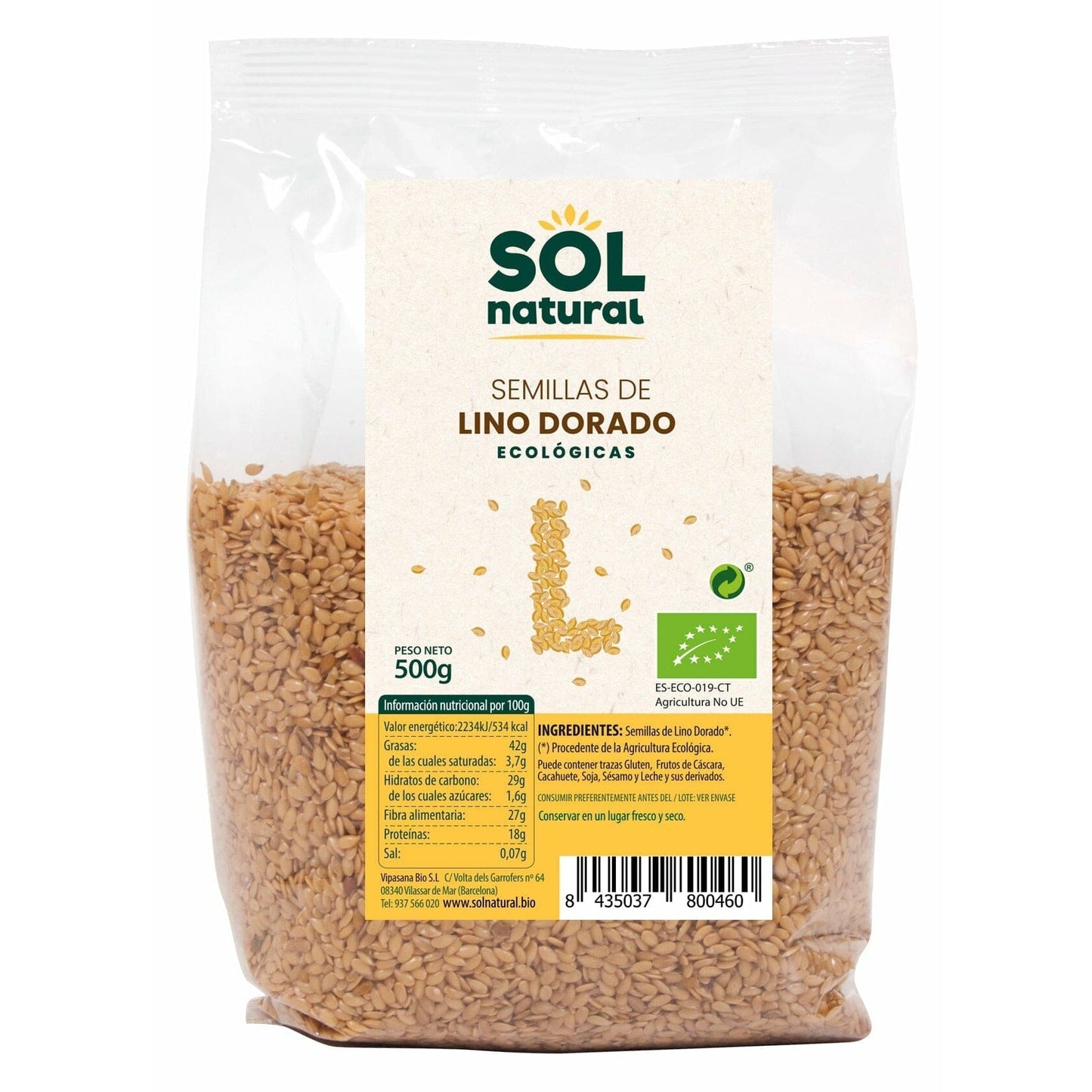Semillas de Lino Dorado 500 gr Bio | Sol Natural - Dietetica Ferrer
